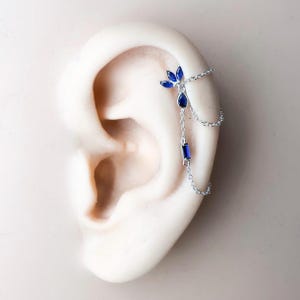 20g dainty chain helix piercing, cartilage piercing, helix earrings, sapphire cz earrings