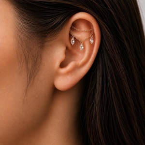 Barra industrial de titanio sin rosca, resistente al agua, con circonitas cúbicas, doble cadena, pasador de presión, labret para piercing, cadena para pendiente, 16g, 18g, 20g