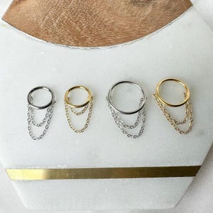 6mm-12mm, Dainty Minimalist Double Chain Helix Piercing, cartilage piercing, hoop huggies, helix hoops, 16g 18g stainless