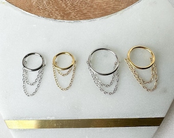 6mm-12mm, Dainty Minimalist Double Chain Helix Piercing, cartilage piercing, hoop huggies, helix hoops, 16g 18g stainless