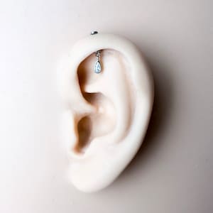 Dainty Diamond CZ Pear F136 Titanium 16G 18g Push Pin Flat Back Vertical Helix Piercing, Vertical hidden rook piercing