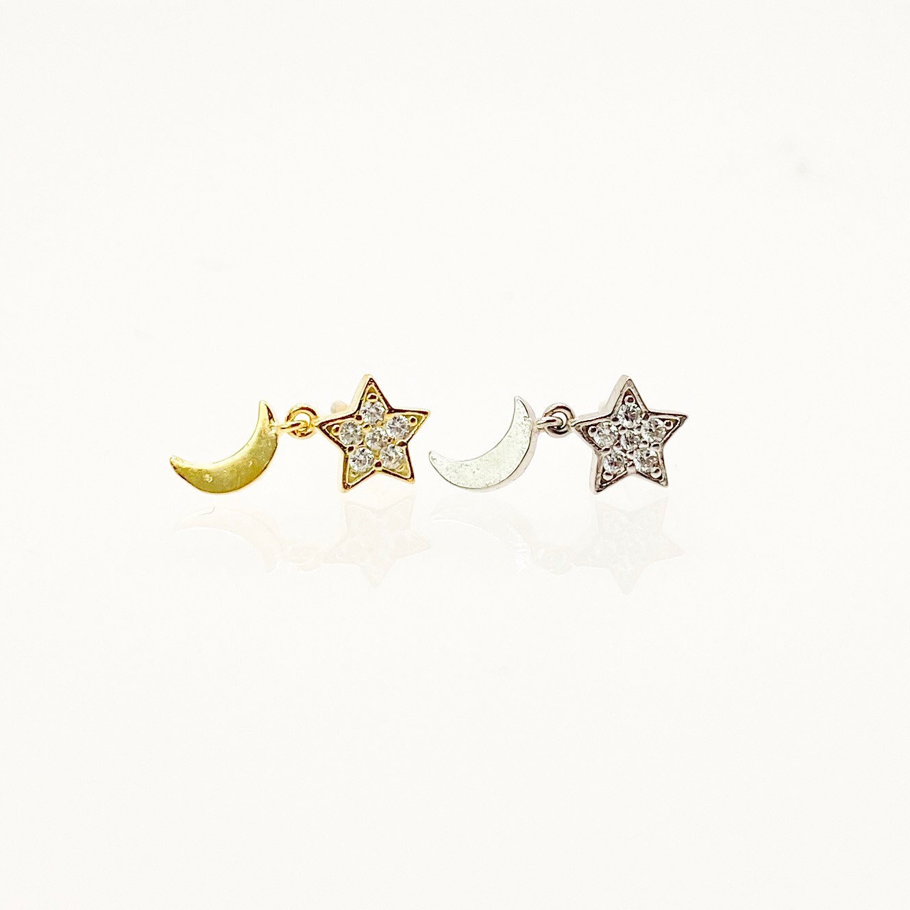 Sterling silver with 18kt gold plated dainty star and moon stud cartilage piercing helix piercing cartilage earrings