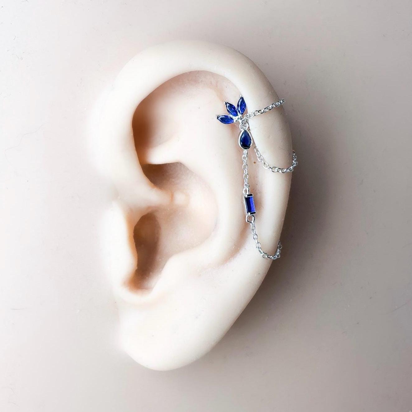 Dainty Triple Chain Amethyst CZ Helix Piercing, Cartilage Piercing