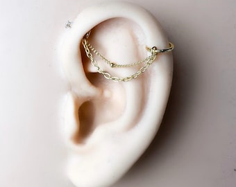 Eenvoudige dubbele industriële lange halterketting (alleen) voor piercing, helixkettingpiercing, kettingoorbel, conch kettingpiercing 14 g, 16 g, 18 g