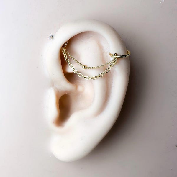 Simple Industrial Barbell Double Chain (only) for Piercing, Helix Chain Piercing, Chain Earring, Conch Chain Piercing 14g, 16g, 18g
