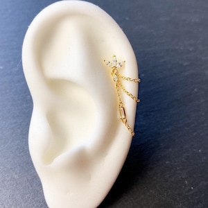 Piercing de hélice delicado com corrente tripla em ouro, diamante e zircônia cúbica, piercing de cartilagem 20g, piercing de hélice, brincos de corrente, argolas de hélice, minimalista