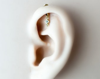 Minimalist ASTM F136 Titanium 16G Marquise CZ Screw Flat Back Vertical Helix Piercing Cartilage Stud Earring