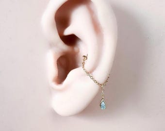 Dainty Titanium Diamond CZ silver chain conch piercing, cartilage piercing, conch hoop, chain earrings, helix piercing, F136 titanium