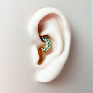 Emerald 18k gold plated sterling silver daith hoop, elegant cz daith huggies, cartilage piercing, cartilage earrings, helix hoops