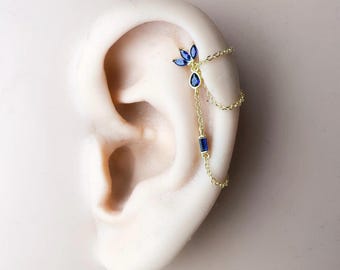 Dainty triple chain sapphire cz helix piercing 20g, cartilage piercing, hoop huggies, body piercing, chain earrings, helix hoops, minimalist