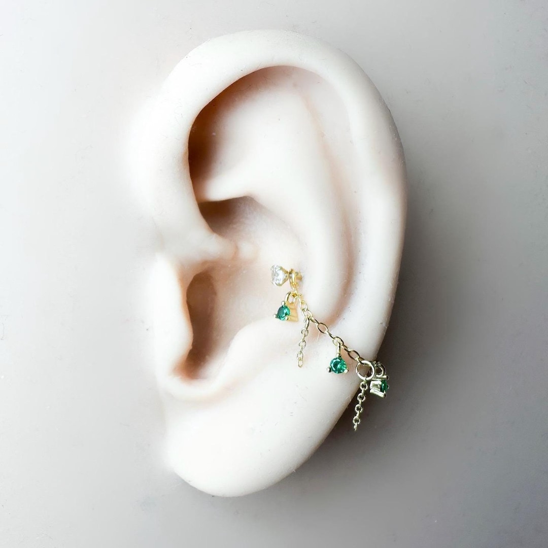 Dainty Amethyst CZ Flutter Chain (only) for Conch Piercing, Helix Chain ...