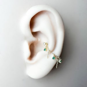 Dainty Amethyst CZ Flutter Chain (only) for Conch Piercing, Helix Chain Piercing, Conch Chain Earring, Conch Chain Piercing 14g, 16g