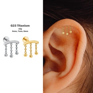 Hidden Helix Piercing 16g F136 Implant Grade Titanium Ball Tassel flat piercing, helix labret, hidden rook piercing