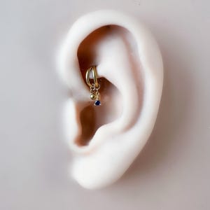 16g 18g 6mm 8mm dainty double hoop sapphire cz dangle charm, titanium rook piercing hoop, hoop huggies, cartilage piercing, helix hoop charm
