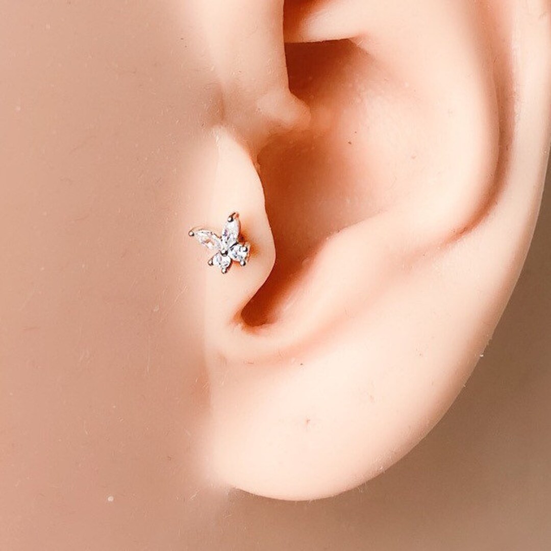 16g Tiny Cubic Zirconia Butterfly Tragus Stud Butterfly Earrings