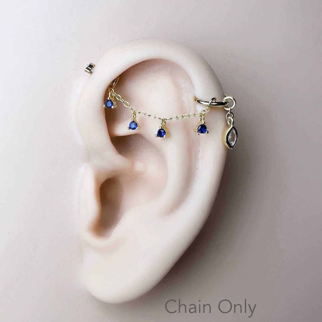 Dainty Industrial Barbell Sapphire CZ Chain (only) for
