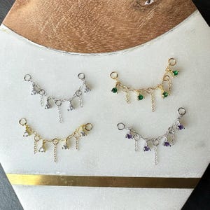 上品なインダストリアルバーベルダイヤモンド CZ フラッターチェーン (のみ) ピアス、ヘリックスチェーンピアス、チェーンイヤリング、コンクチェーンピアス 14g、16g