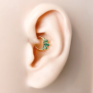 16g Emerald 18k gold plated sterling silver daith hoop, marquise cz daith huggie, hoop huggies, cartilage piercing, cartilage earrings