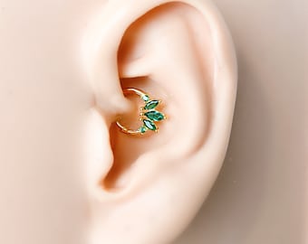 16g Emerald 18k gold plated sterling silver daith hoop, marquise cz daith huggie, hoop huggies, cartilage piercing, cartilage earrings