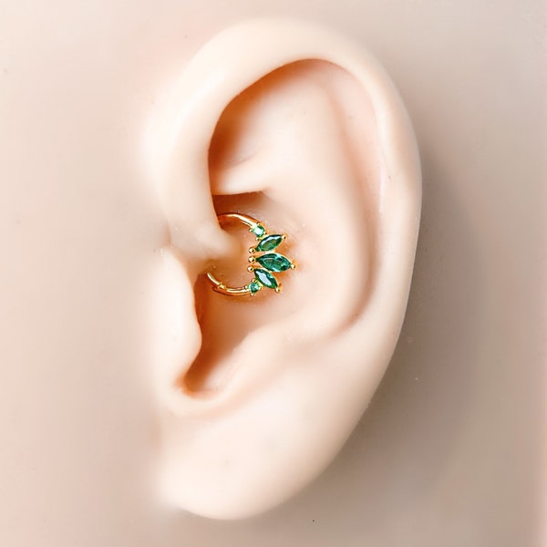 16g Emerald 18k gold plated sterling silver daith hoop, marquise cz daith huggie, hoop huggies, cartilage piercing, cartilage earrings