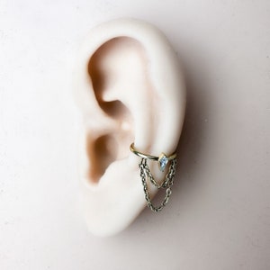 16g 8mm 10mm 12mm Kite Diamond CZ  Charm Double Chain Titanium G23 Conch or Helix Hoop, titanium piercings, gold hoop, silver hoop