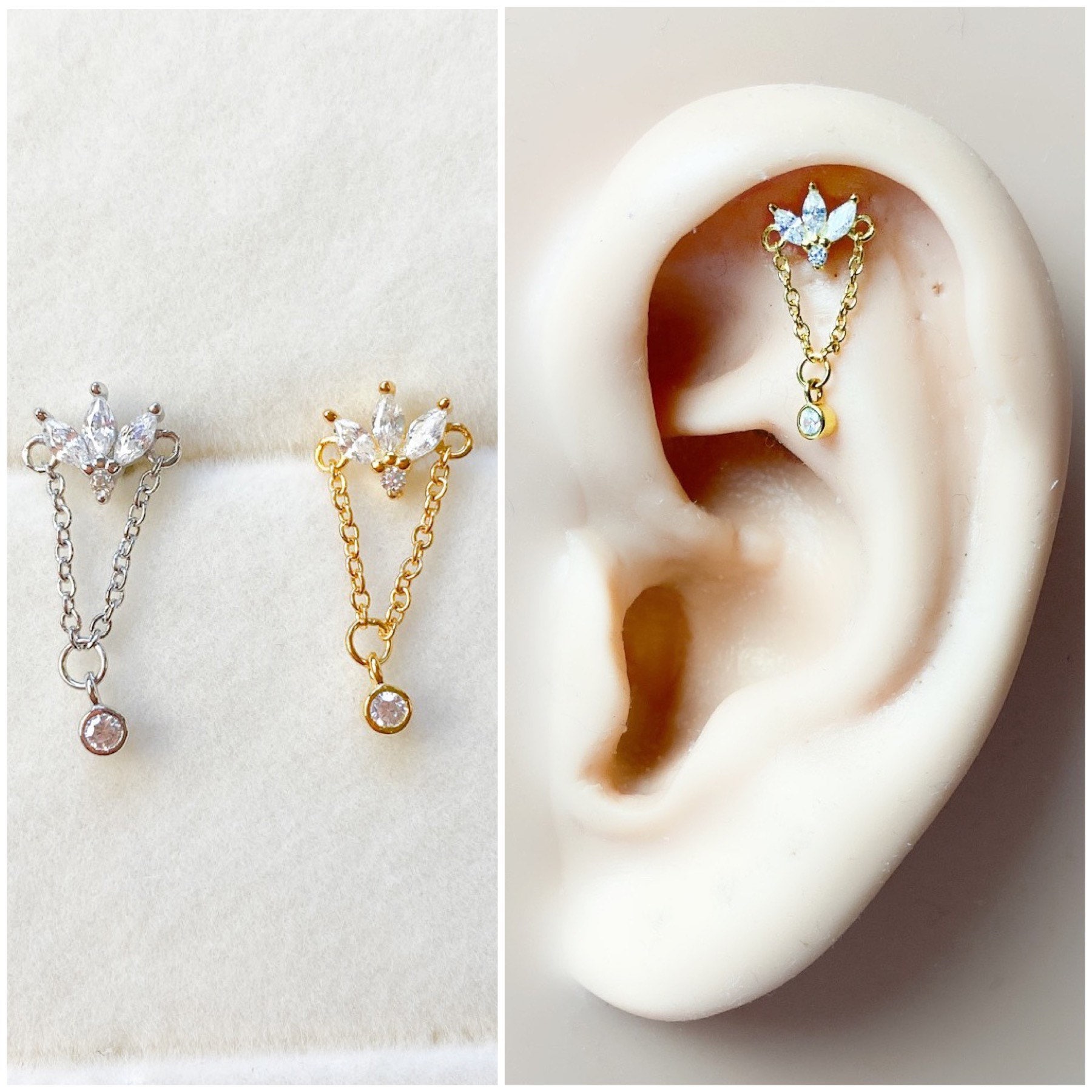 BSLVWG Orecchini Pendenti A Catena Per Donna In Argento 925 Con Zirconi, Cerchi Per Cartilagine E Doppio Piercing