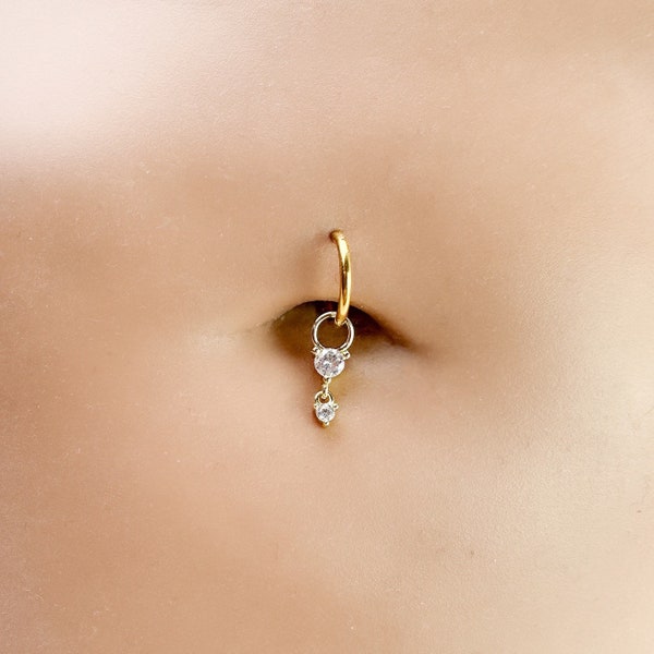 16g 14g Dainty White CZ Sapphire Hoop Belly Ring, Sterling, Stainless steel gold, belly piercings, 8mm or 10mm, Hoop Piercing, belly hoop