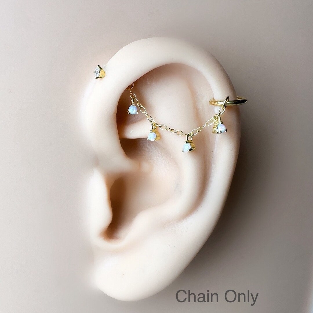 Dainty Industrial Barbell CZ Chain only for Piercing Gold Sterling Helix Chain Piercing Chain Earring conch Chain Piercing 14g 16g 18g Etsy UK