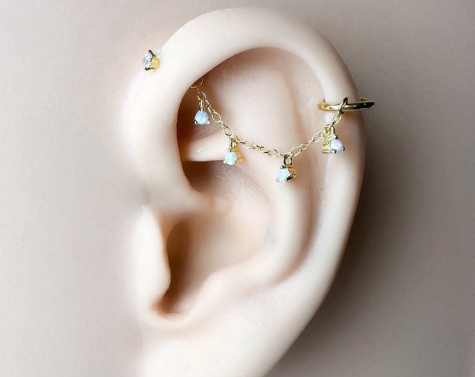 Dainty Industrial Barbell CZ Chain only for Piercing, Gold Sterling ...