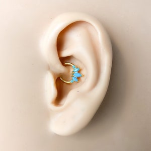 16g Turquoise 18k gold plated sterling silver daith hoop, marquise cz daith huggie, hoop huggies, cartilage piercing, cartilage earrings