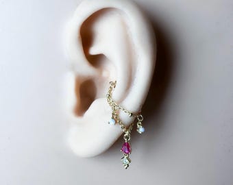 Sterling Silver or Gold Filled Lyra Conch Dangle Chain, helix chain piercing , conch hoop, gold hoop, silver hoop, earring chain