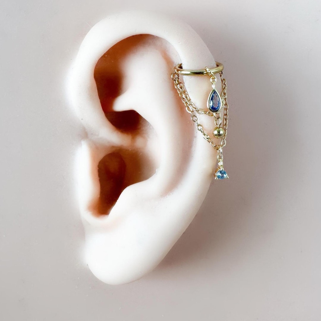 14g 16g 18g 6mm-12mm Dainty Selene Dusty Blue Double Chain Helix Piercing, Conch Earring, Chain Piercing, Helix Hoop, Surgical Steel Clicker - Etsy Indonesia