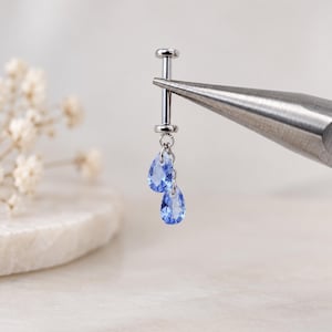 Delicate Pear CZ Charm F136 Titanium 16G 18g Threadless Flat Back Vertical Helix Piercing, Vertical hidden rook piercing, Flat piercing