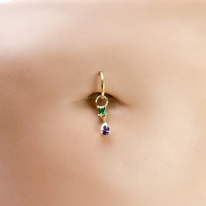 16g 14g Dainty White CZ Sapphire Hoop Belly Ring, Stainless steel silver or gold, belly piercings, 8mm or 10mm, Hoop Piercing, belly hoop