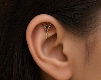Minimalist Hidden Helix Opal CZ Chain Dangle Earring | Titanium