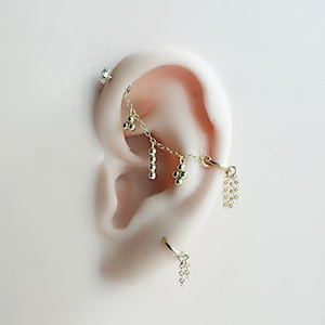 Dainty Industrial Barbell Chain for Piercing, Helix Chain Piercing, Chain Earring, Conch Chain Piercing 16g, 18g, 20g