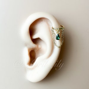 6mm-12mm Dainty Emerald Teardrop Double Chain Helix Piercing, hoop huggies, chain earrings, helix hoops, 16g 18g stainless