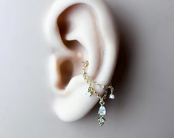 Sterling Silver or Gold Filled Diamond CZ Lyra Conch Dangle Chain, helix chain piercing , conch hoop, gold hoop, silver hoop, earring chain