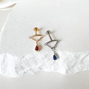 Hidden Helix Piercing 16g F136 Implant Grade Titanium Sapphire CZ flat piercing, helix labret, hidden rook piercing