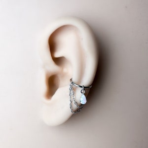 6mm-12mm Dainty Silver Opal Teardrop Double Chain Helix Piercing, hoop huggies, chain earrings, helix hoops, 16g 18g stainless