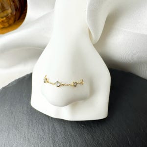 ピアス用の繊細なラウンド CZ ノーズチェーン (のみ)、ゴールド スターリング ヘリックス チェーン ピアス、チェーン イヤリング、14g、16g、18g