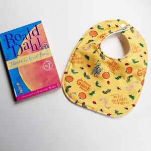 James and the Giant Peach Roald Dahl inspired round baby Bib orange yellow