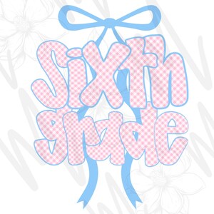 Pink Gingham SIXTH GRADE PNG File