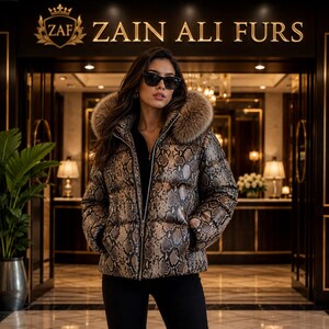 Luxury Women’s Snakeskin-Pattern Puffer Jacket