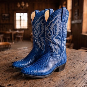 Blue Python Leather Cowboy Boot | Mens Western Boots