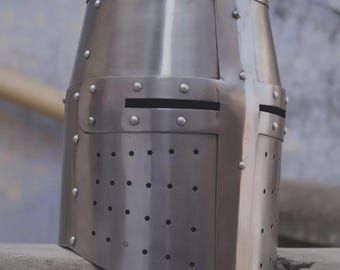 Medieval Crusader Great Helmet Knight Templar Armor Helmet Steel Combat Ready