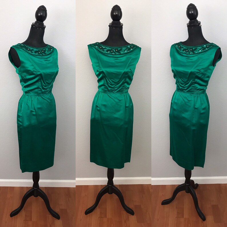1950s Emerald Green Sequin and Beaded Silk dress by Dynasty | Etsy