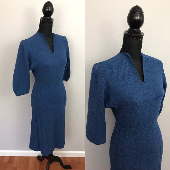1940s blue knit sweater dress