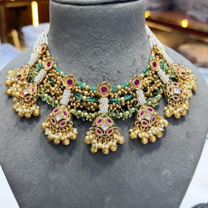 Emerald Green Polki Necklace Ruby Indian Kundan Jewelry Sabyasachi Inspired Bridal Choker Golden Jewelry