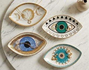 1 bandeja de cerámica con diseño de ojo turco para joyas, anillos, baratijas, llavero, decoración moderna para el hogar, organizador elegante, decoración para la entrada, regalo para ella.